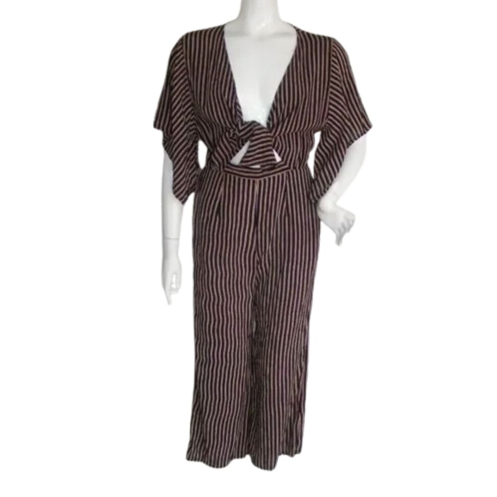 FAITHFULL THE BRAND Jumpsuit, 6, Stripes, Plunging/Tie front, Kimono slvs